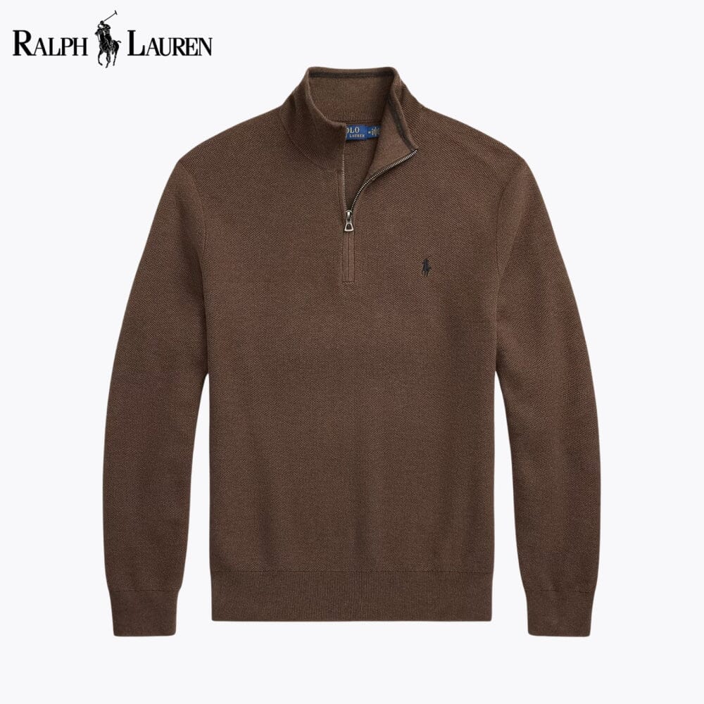 RL Mesh-Strick Baumwoll-Sweater mit Reißverschlusskragen