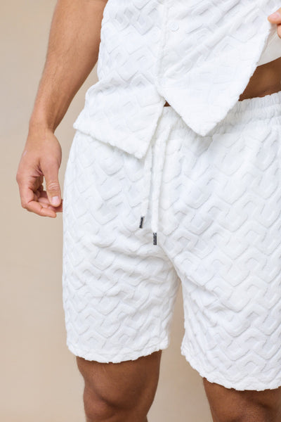 Fontana Flocked Frottee-Shorts – Ecru