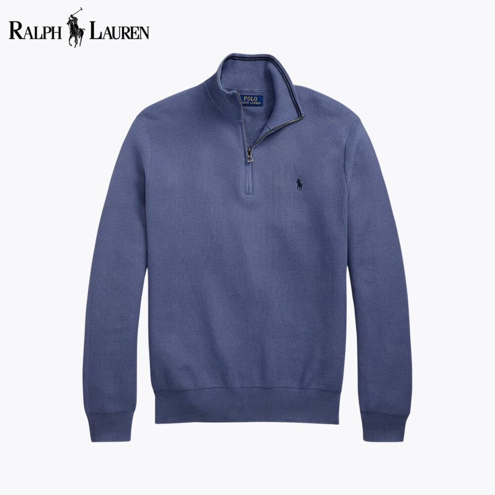 RL Mesh-Strick Baumwoll-Sweater mit Reißverschlusskragen