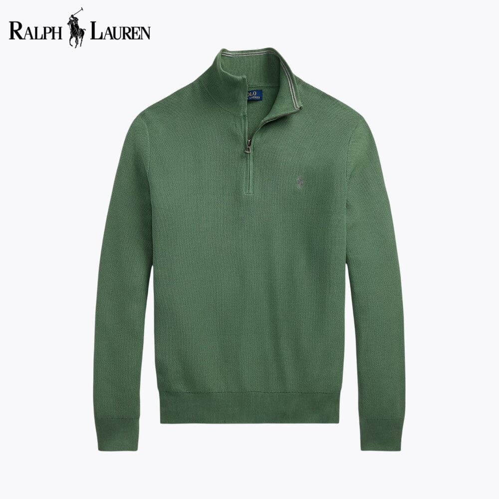 RL Mesh-Strick Baumwoll-Sweater mit Reißverschlusskragen