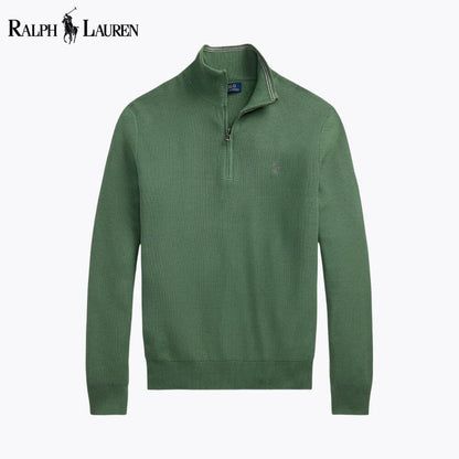 RL Mesh-Strick Baumwoll-Sweater mit Reißverschlusskragen