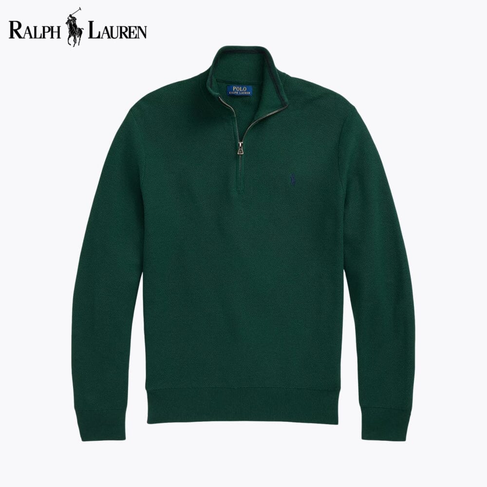 RL Mesh-Strick Baumwoll-Sweater mit Reißverschlusskragen